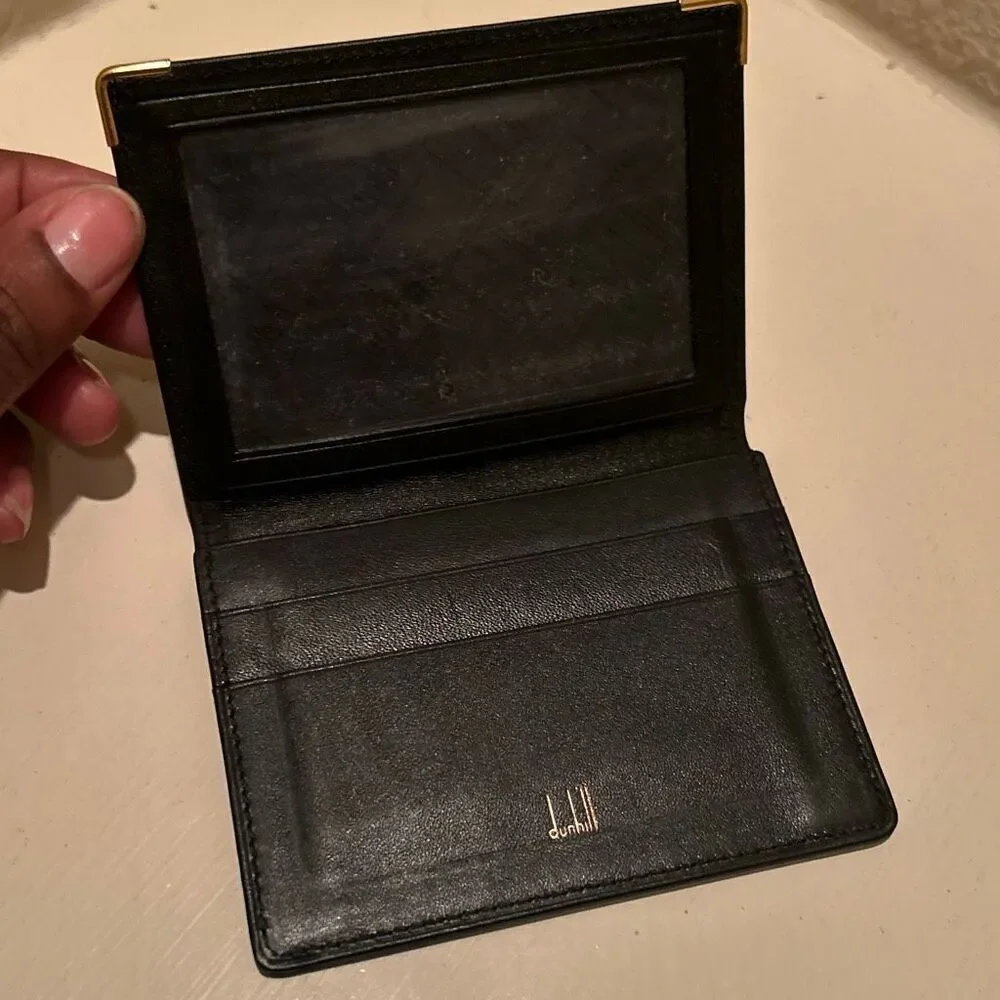 Dunhill Compact Bifold Cardholder ID Wallet Black Leather Minimalist Quiet Luxe